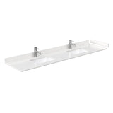 Miranda 84 Inch Double Bathroom Vanity in White Carrara Cultured Marble Countertop Undermount Square Sinks Brushed Nickel Trim 70 Inch Mirror