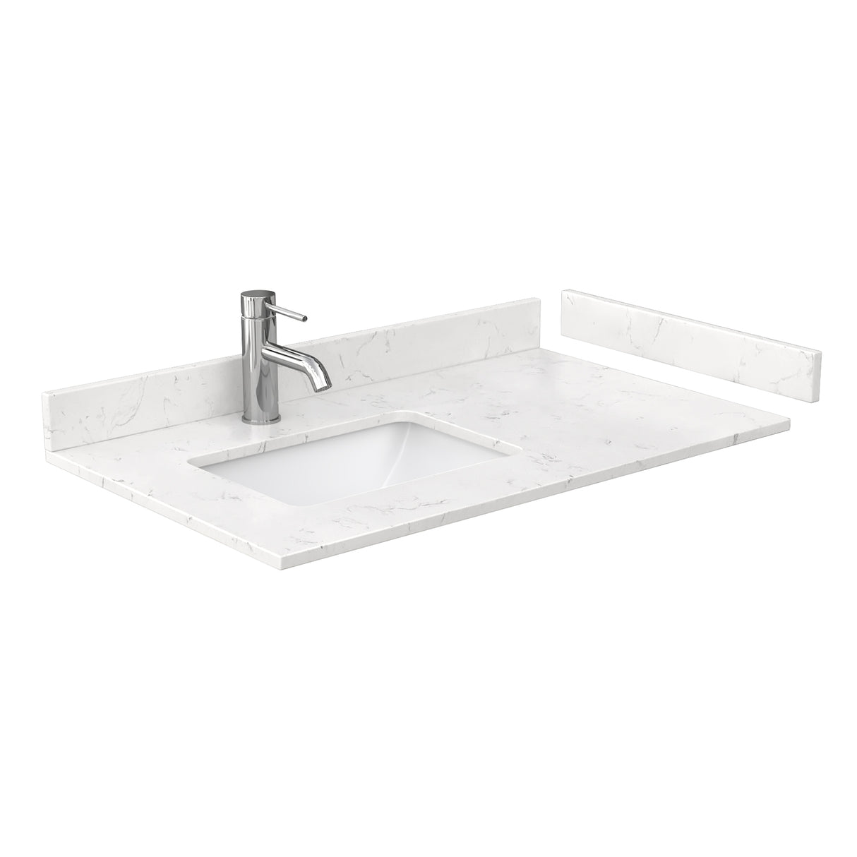 Beckett 36 Inch Single Bathroom Vanity in White Carrara Cultured Marble Countertop Undermount Square Sink Brushed Gold Trim