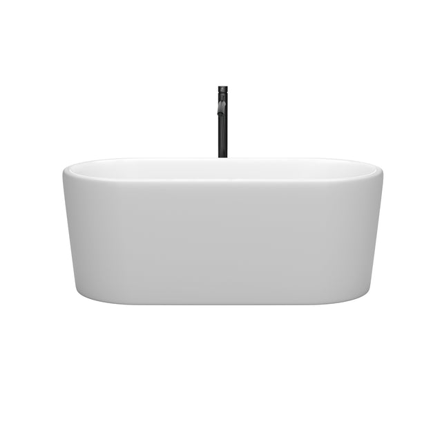 Ursula 59 Inch Freestanding Bathtub in Matte White with Polished Chrome Trim and Floor Mounted Faucet in Matte Black