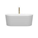 Ursula 59 Inch Freestanding Bathtub in Matte White with Polished Chrome Trim and Floor Mounted Faucet in Brushed Gold