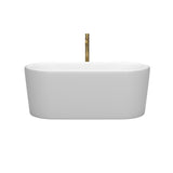 Ursula 59 Inch Freestanding Bathtub in Matte White with Shiny White Trim and Floor Mounted Faucet in Brushed Gold