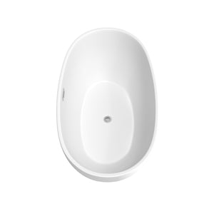 Juno 59 Inch Freestanding Bathtub in Matte White with Floor Mounted Faucet Drain and Overflow Trim in Polished Chrome