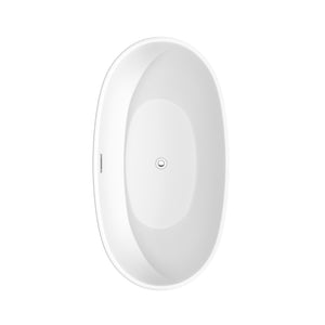 Juno 59 Inch Freestanding Bathtub in Matte White with Floor Mounted Faucet Drain and Overflow Trim in Polished Chrome