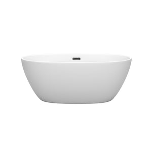 Juno 59 Inch Freestanding Bathtub in Matte White with Matte Black Drain and Overflow Trim