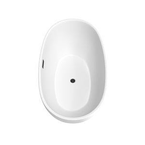 Juno 59 Inch Freestanding Bathtub in Matte White with Matte Black Drain and Overflow Trim