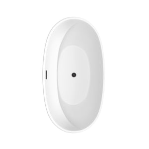 Juno 59 Inch Freestanding Bathtub in Matte White with Matte Black Drain and Overflow Trim