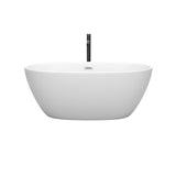 Juno 59 Inch Freestanding Bathtub in Matte White with Polished Chrome Trim and Floor Mounted Faucet in Matte Black