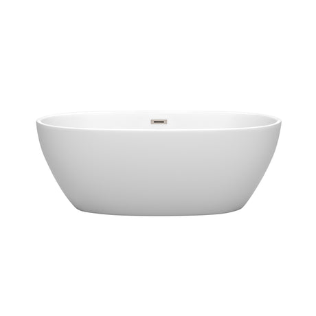 Juno 63 Inch Freestanding Bathtub in Matte White with Brushed Nickel Drain and Overflow Trim