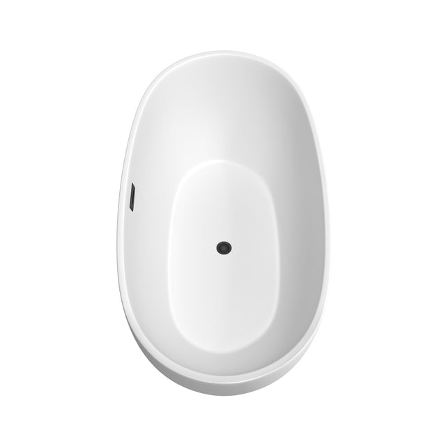 Juno 63 Inch Freestanding Bathtub in Matte White with Floor Mounted Faucet Drain and Overflow Trim in Matte Black