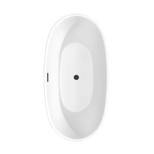 Juno 63 Inch Freestanding Bathtub in Matte White with Floor Mounted Faucet Drain and Overflow Trim in Matte Black