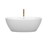 Juno 63 Inch Freestanding Bathtub in Matte White with Shiny White Trim and Floor Mounted Faucet in Brushed Gold