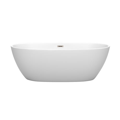 Juno 67 Inch Freestanding Bathtub in Matte White with Brushed Nickel Drain and Overflow Trim