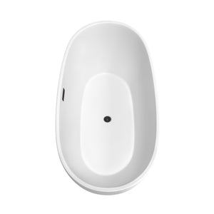 Juno 67 Inch Freestanding Bathtub in Matte White with Floor Mounted Faucet Drain and Overflow Trim in Matte Black