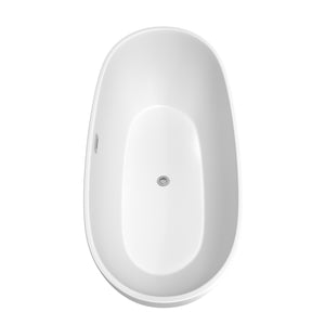 Juno 71 Inch Freestanding Bathtub in Matte White with Floor Mounted Faucet Drain and Overflow Trim in Polished Chrome