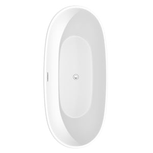 Juno 71 Inch Freestanding Bathtub in Matte White with Floor Mounted Faucet Drain and Overflow Trim in Polished Chrome