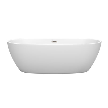 Juno 71 Inch Freestanding Bathtub in Matte White with Brushed Nickel Drain and Overflow Trim