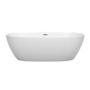 Juno 71 Inch Freestanding Bathtub in Matte White with Brushed Nickel Drain and Overflow Trim