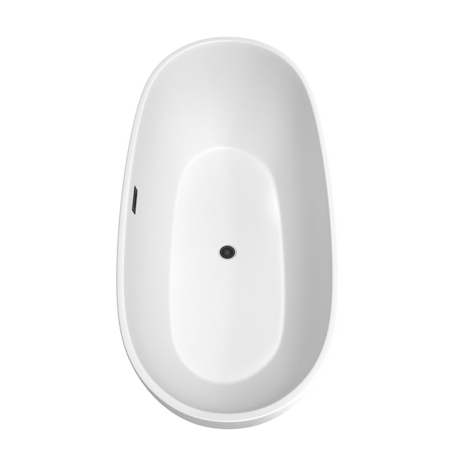 Juno 71 Inch Freestanding Bathtub in Matte White with Floor Mounted Faucet Drain and Overflow Trim in Matte Black