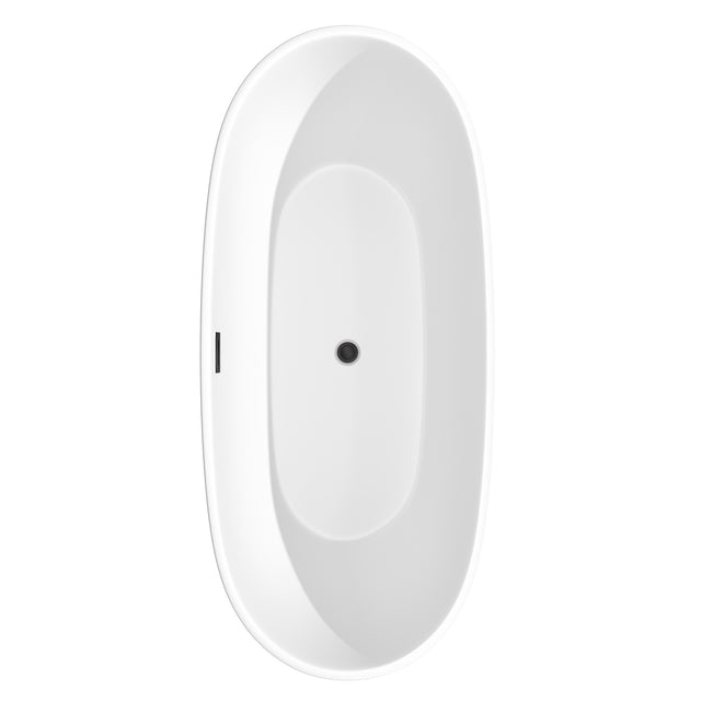 Juno 71 Inch Freestanding Bathtub in Matte White with Floor Mounted Faucet Drain and Overflow Trim in Matte Black
