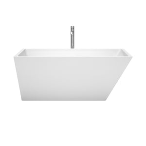 Hannah 59 Inch Freestanding Bathtub in White with Floor Mounted Faucet Drain and Overflow Trim in Polished Chrome