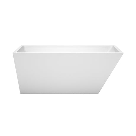 Hannah 59 Inch Freestanding Bathtub in White with Brushed Nickel Drain and Overflow Trim