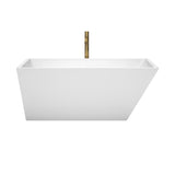 Hannah 59 Inch Freestanding Bathtub in White with Polished Chrome Trim and Floor Mounted Faucet in Brushed Gold