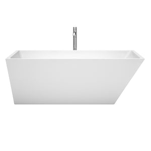 Hannah 67 Inch Freestanding Bathtub in White with Floor Mounted Faucet Drain and Overflow Trim in Polished Chrome