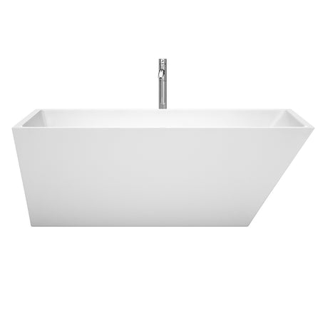 Hannah 67 Inch Freestanding Bathtub in White with Floor Mounted Faucet Drain and Overflow Trim in Polished Chrome