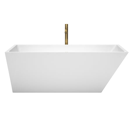 Hannah 67 Inch Freestanding Bathtub in White with Polished Chrome Trim and Floor Mounted Faucet in Brushed Gold