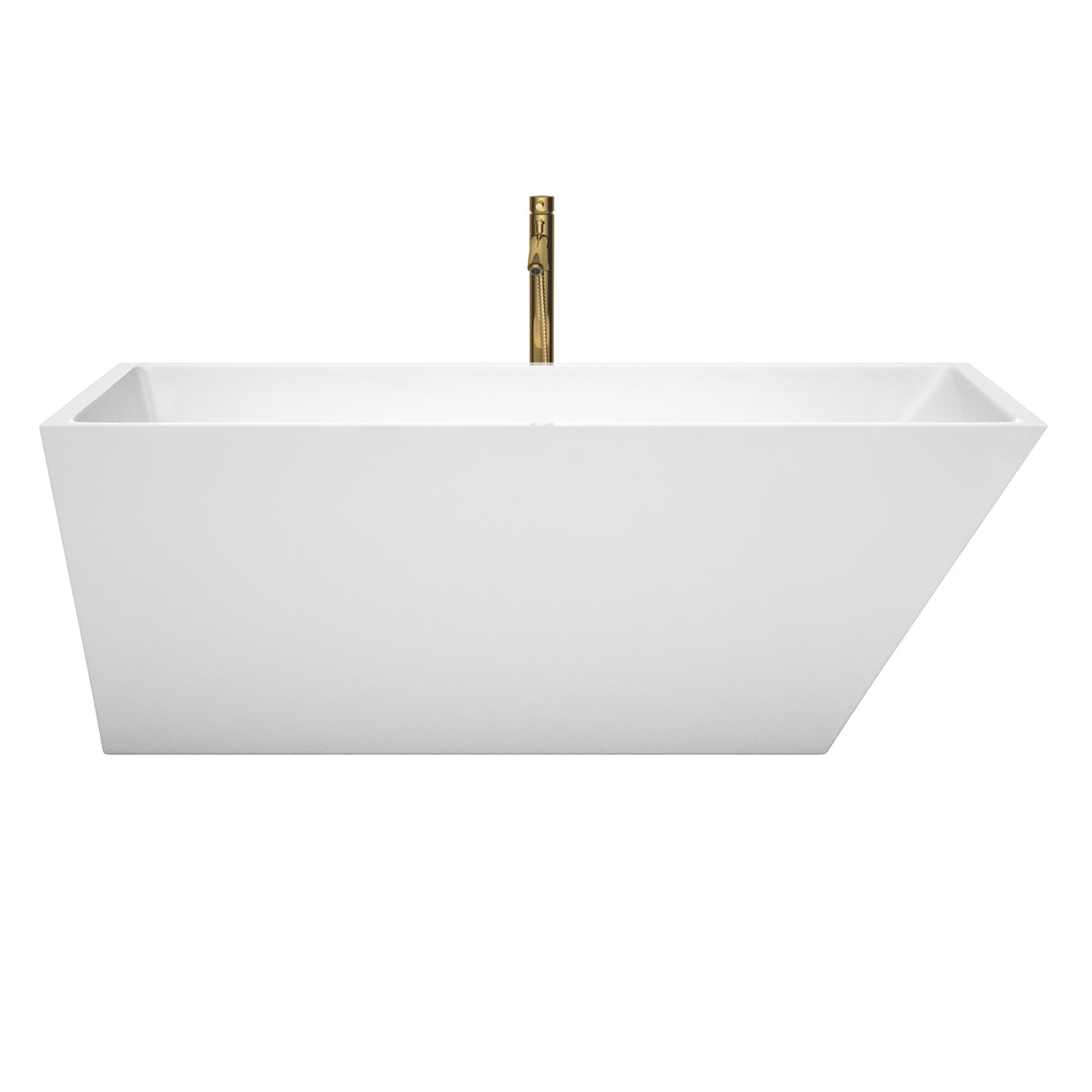 Hannah 67 Inch Freestanding Bathtub in White with Shiny White Trim and Floor Mounted Faucet in Brushed Gold