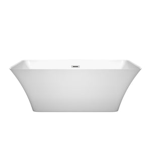 Tiffany 59 Inch Freestanding Bathtub in White with Polished Chrome Drain and Overflow Trim