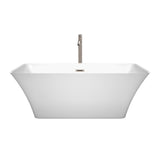 Tiffany 59 Inch Freestanding Bathtub in White with Floor Mounted Faucet Drain and Overflow Trim in Brushed Nickel