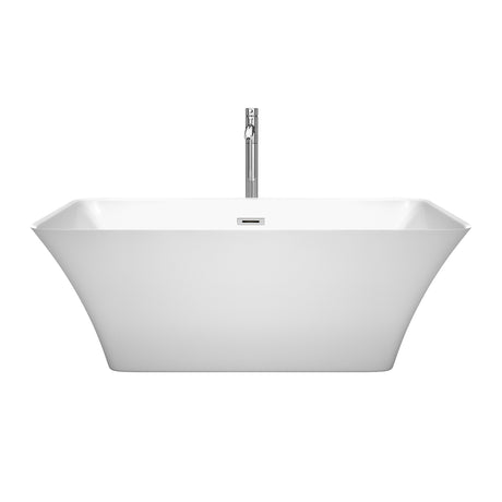 Tiffany 59 Inch Freestanding Bathtub in White with Floor Mounted Faucet Drain and Overflow Trim in Polished Chrome