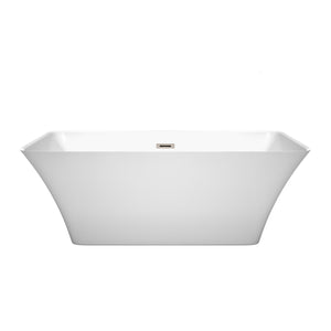 Tiffany 59 Inch Freestanding Bathtub in White with Brushed Nickel Drain and Overflow Trim