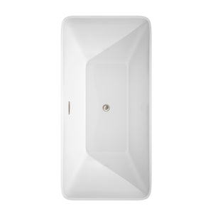 Tiffany 59 Inch Freestanding Bathtub in White with Floor Mounted Faucet Drain and Overflow Trim in Brushed Nickel