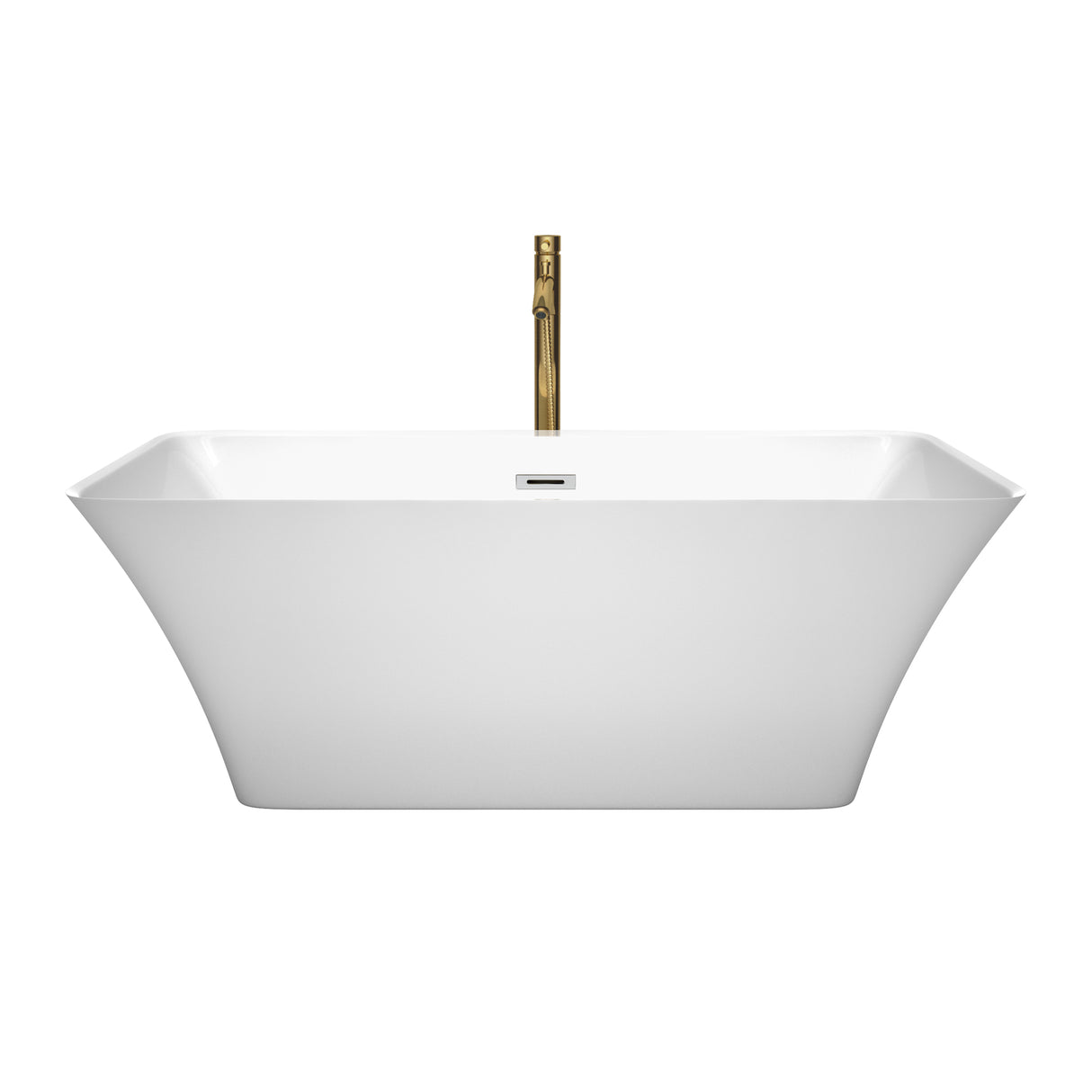 Tiffany 59 Inch Freestanding Bathtub in White with Polished Chrome Trim and Floor Mounted Faucet in Brushed Gold