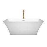 Tiffany 59 Inch Freestanding Bathtub in White with Polished Chrome Trim and Floor Mounted Faucet in Brushed Gold