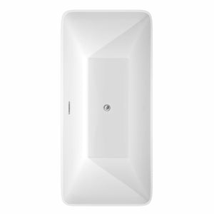 Tiffany 67 Inch Freestanding Bathtub in White with Polished Chrome Drain and Overflow Trim