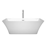 Tiffany 67 Inch Freestanding Bathtub in White with Floor Mounted Faucet Drain and Overflow Trim in Polished Chrome