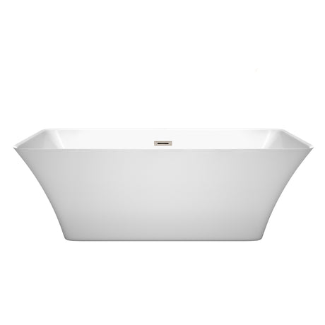 Tiffany 67 Inch Freestanding Bathtub in White with Brushed Nickel Drain and Overflow Trim