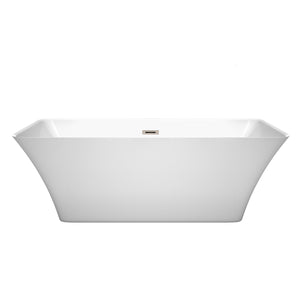 Tiffany 67 Inch Freestanding Bathtub in White with Brushed Nickel Drain and Overflow Trim