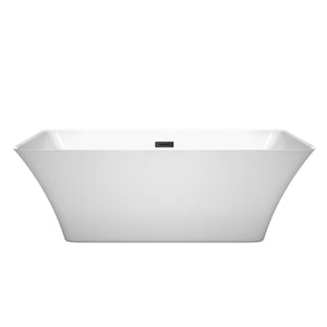 Tiffany 67 Inch Freestanding Bathtub in White with Matte Black Drain and Overflow Trim