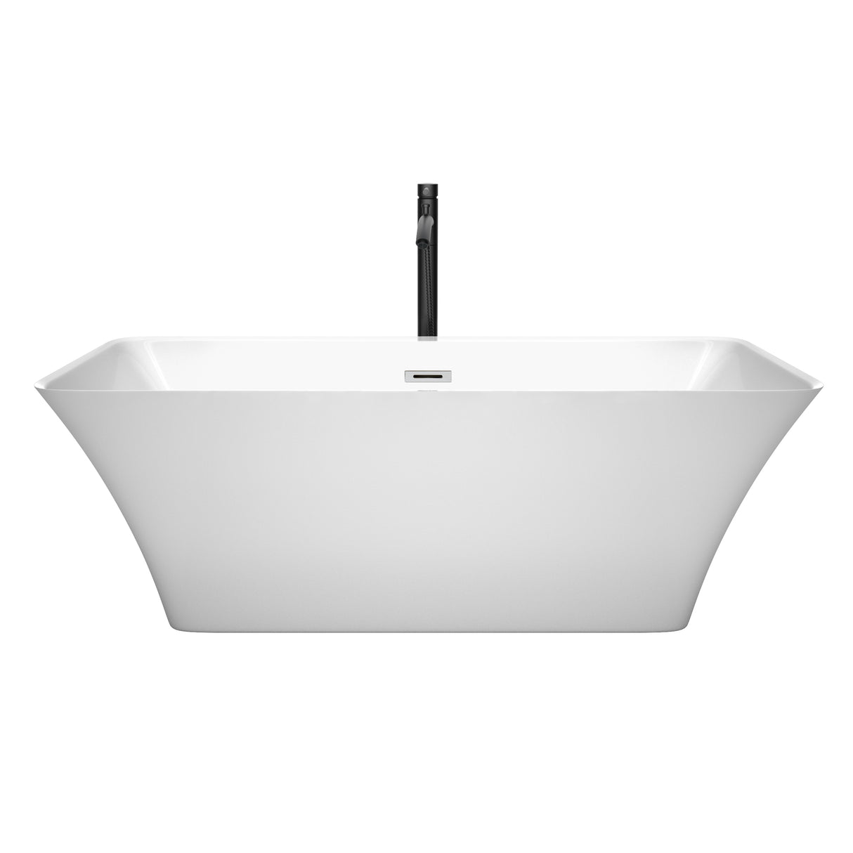 Tiffany 67 Inch Freestanding Bathtub in White with Polished Chrome Trim and Floor Mounted Faucet in Matte Black