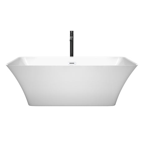 Tiffany 67 Inch Freestanding Bathtub in White with Shiny White Trim and Floor Mounted Faucet in Matte Black