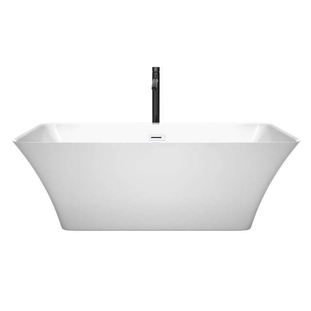 Tiffany 67 Inch Freestanding Bathtub in White with Shiny White Trim and Floor Mounted Faucet in Matte Black