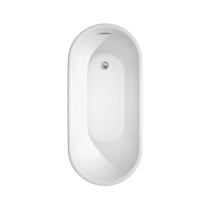 Ursula 59 Inch Freestanding Bathtub in White with Floor Mounted Faucet Drain and Overflow Trim in Polished Chrome