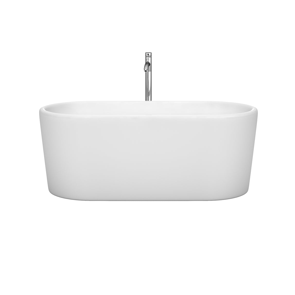 Ursula 59 Inch Freestanding Bathtub in White with Floor Mounted Faucet Drain and Overflow Trim in Polished Chrome