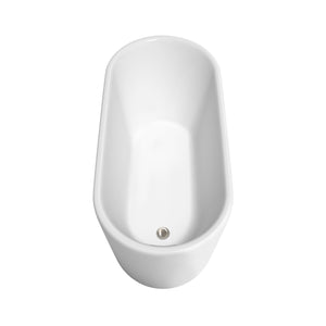 Ursula 59 Inch Freestanding Bathtub in White with Floor Mounted Faucet Drain and Overflow Trim in Brushed Nickel