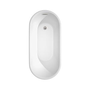 Ursula 59 Inch Freestanding Bathtub in White with Floor Mounted Faucet Drain and Overflow Trim in Brushed Nickel