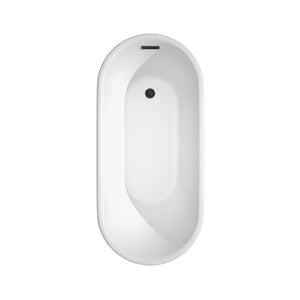 Ursula 59 Inch Freestanding Bathtub in White with Floor Mounted Faucet Drain and Overflow Trim in Matte Black
